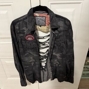 Affliction Black Camo Shirt Jacket